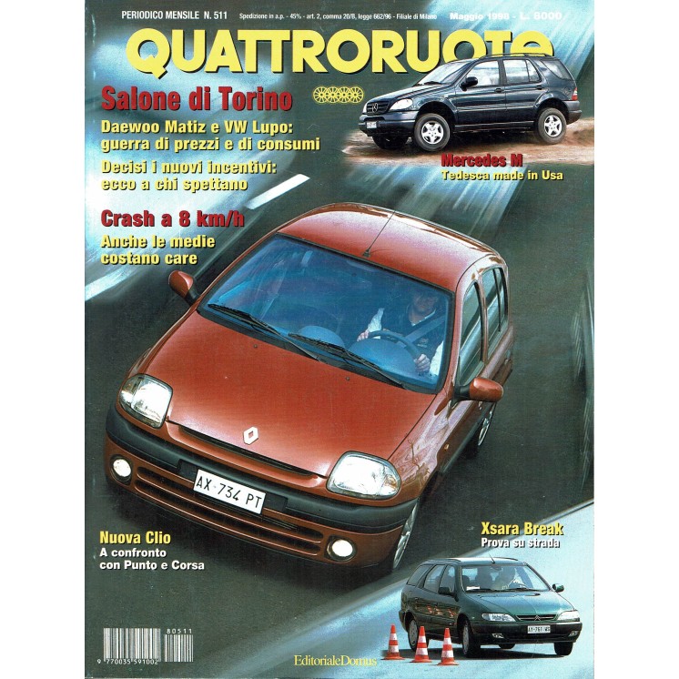 Quattroruote n. 511 maggio 1998 Jeep Grand Cherokee 5.9 Matiz Mercedes M Domus