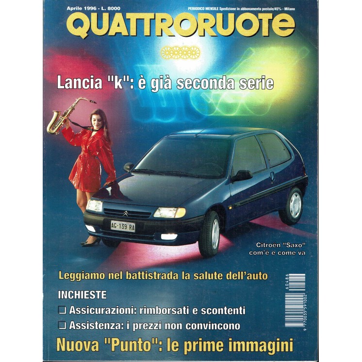 Quattroruote n. 486 aprile 1996 Lancia K Punto Saxo ed. Domus