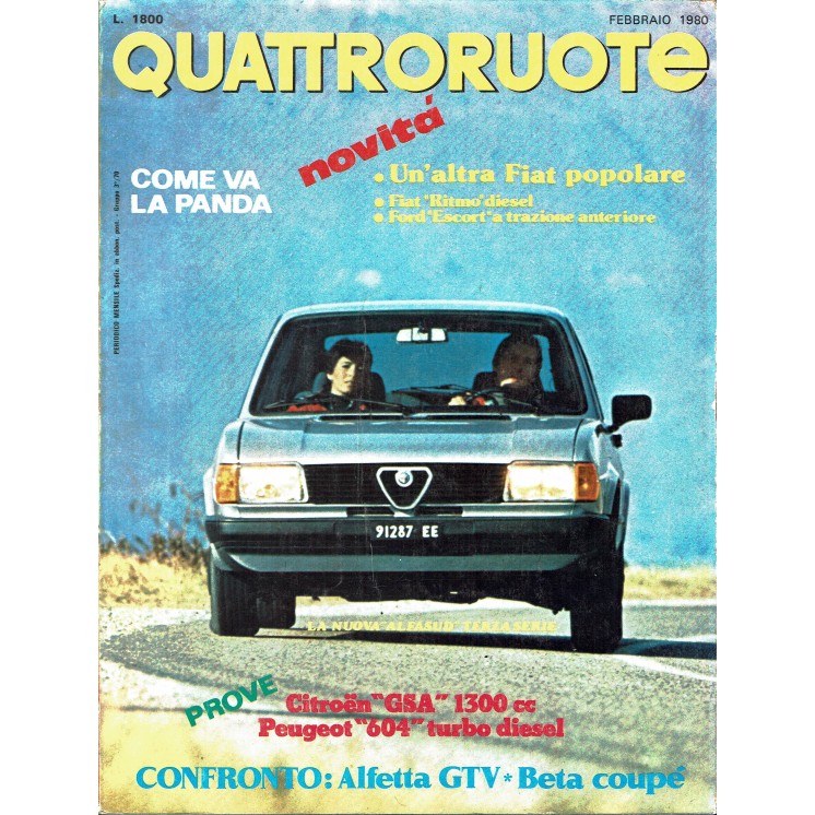 Quattroruote n. 291 febbraio 1980 Fiat Panda Alfetta GTV Ritmo ed. Domus 