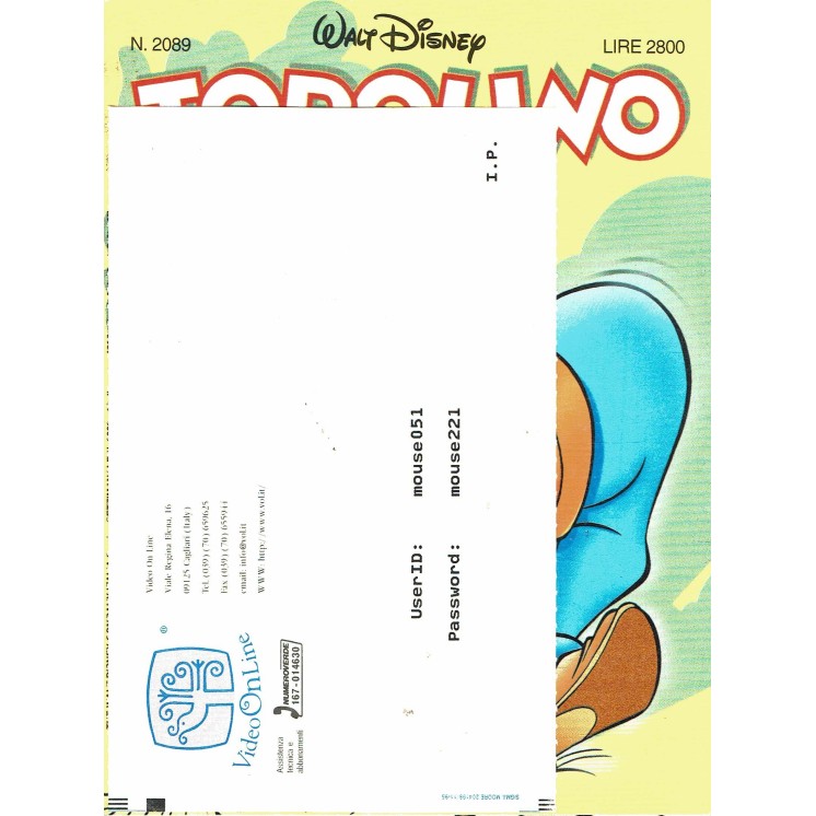Topolino n.2089 allegato cedola Video ed.Walt Disney Mondadori