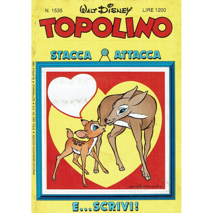 Topolino n.1535 copertina ADESIVA ed. Walt Disney Mondadori