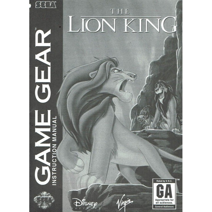 Libretto GAME Gear Lion King ENG no BOX no gioco B15