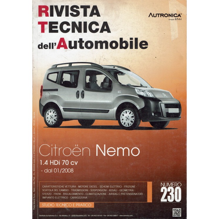 Rivista tecnica dell'automobile Citroen Nemo n. 230 anno 2012 ed. Autronica FF19