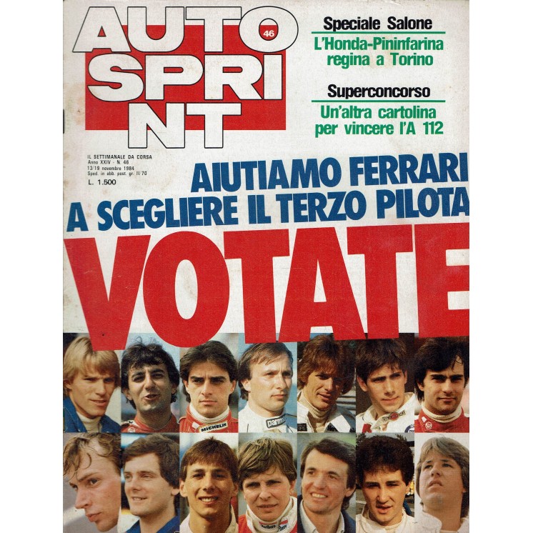 Auto Sprint 46 13/19 nov. '84 aiutiamo Ferrari scegliere ed. Conti R04