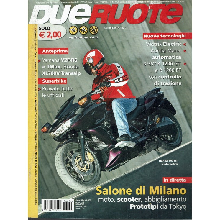 Due ruote  32 dic. 2007 Vectrix Electric Aprilia Mana ed. Domus R10