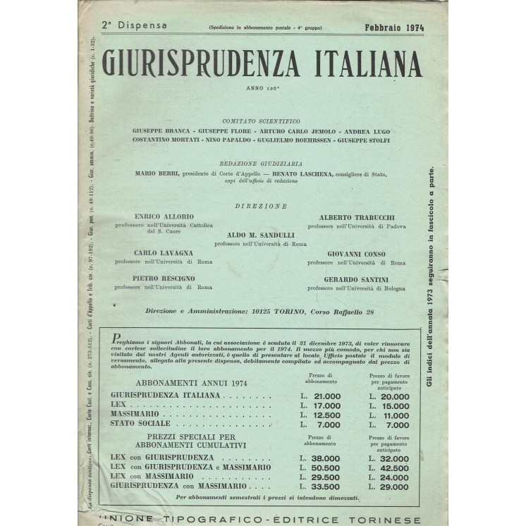 Giurisprudenza italiana  2 dispensa feb. 1974 ed. Torinese FF10