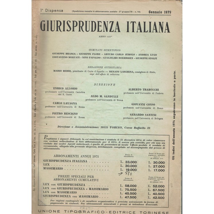 Giurisprudenza italiana  1 dispensa gen. 1975 ed. Torinese FF10