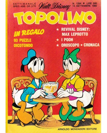 Topolino n.1294 14 set 1980 di Walt Disney ed. Mondadori