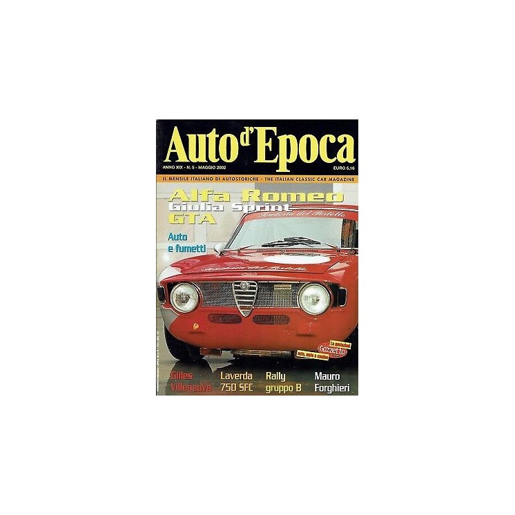 AUTO D'EPOCA 5 mag 2002 con Dylan Dog Diabolik Alfa Romeo Giulia GT...