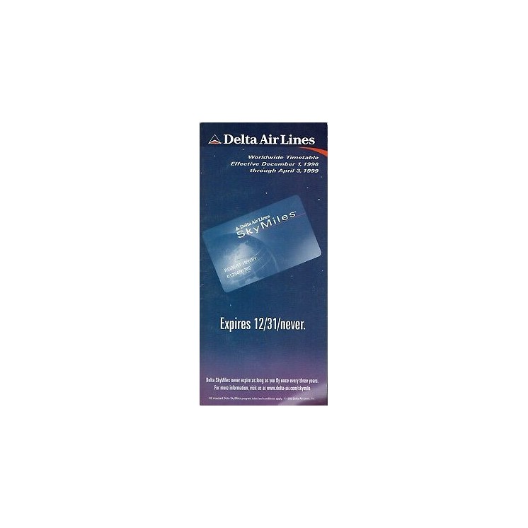 Timetable DL Delta Air Lines dec 1 1998 apr 3 1999 flight schedule ...