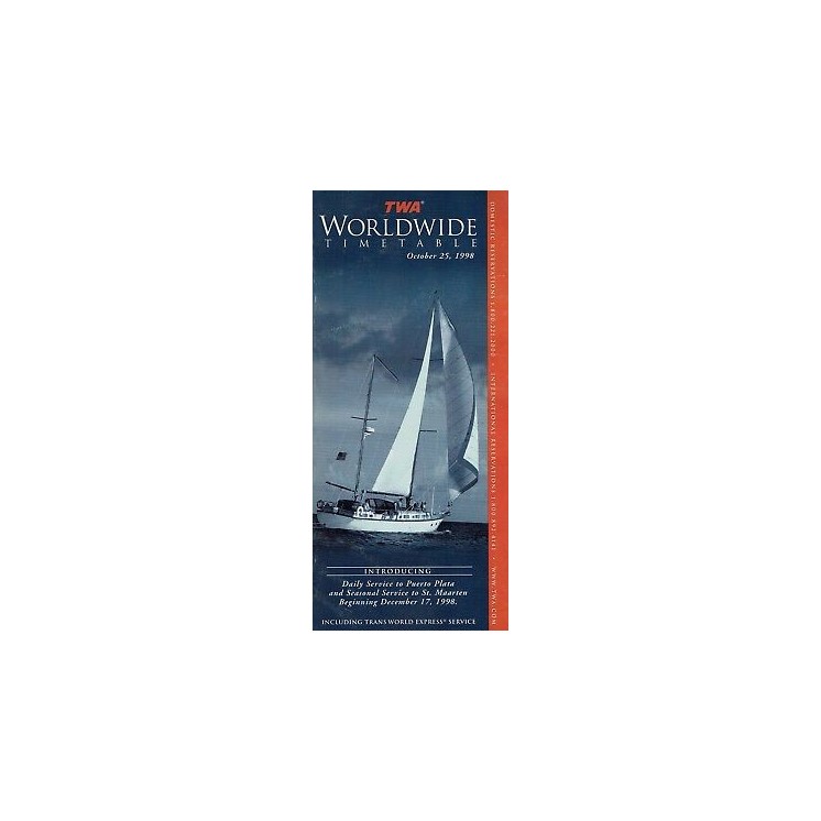Timetable TW TWA TRANS WORLD AIRLINES 25 oct 98 flight schedule A92...