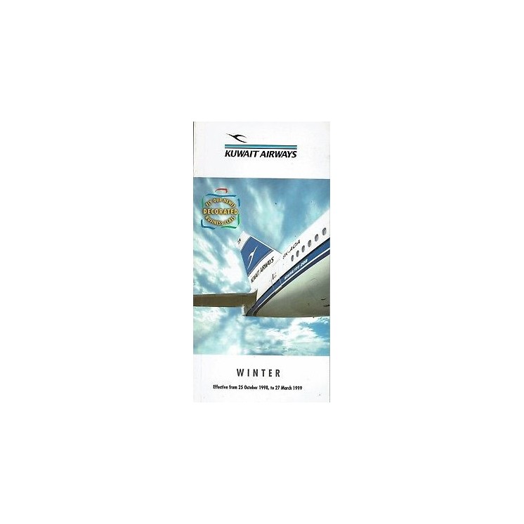 Timetable KU Kuwait Airways 25 oct 98 27 mar 99 flight schedule A92...