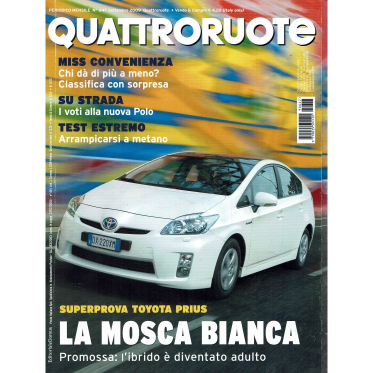 Quattroruote 647 Set 2009 Toyota Prius, Ferrari 458, Fiat punto evo cc ed.Domus