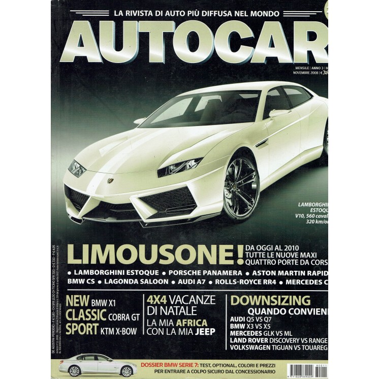 Autocar N.11 Anno 3 Nov 2008 Lamborghini Estoque V10, BMW X1 ed.Deagostini R09
