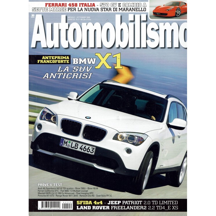 Automobilismo n. 9 anno 25 set 2009 BMW X1, Jeep Patriot ed. Edisport R08