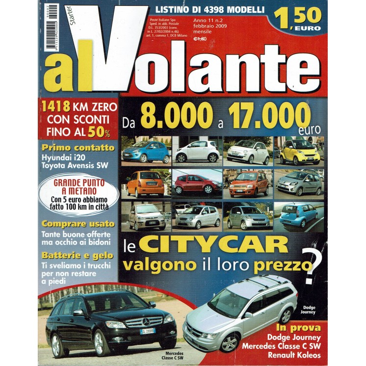 Al Volante n. 2  Anno XI Feb 2009 Mercedes Classe C SW, Dodge Journey