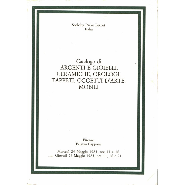 Sotheby Italia catalogo argenti,gioielli,orologi,ceramiche.tappeti mag 83 A59 
