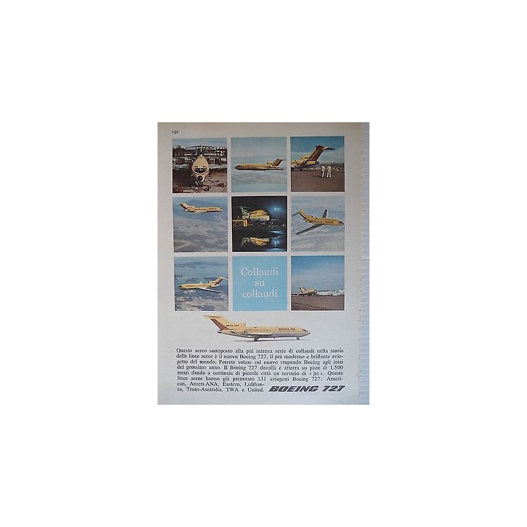 P63 .015 Pubblicita' Advertising Boeing 727 aereoplani 1963 Clippin...