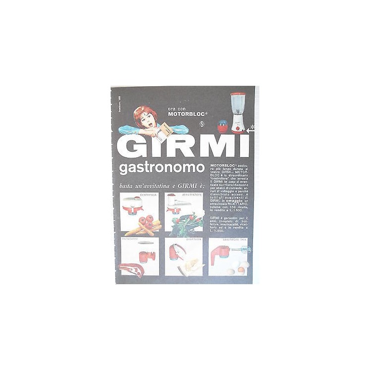P63 .027 Pubblicita' Advertising Girmi centrifuga,affettatrice 1963...
