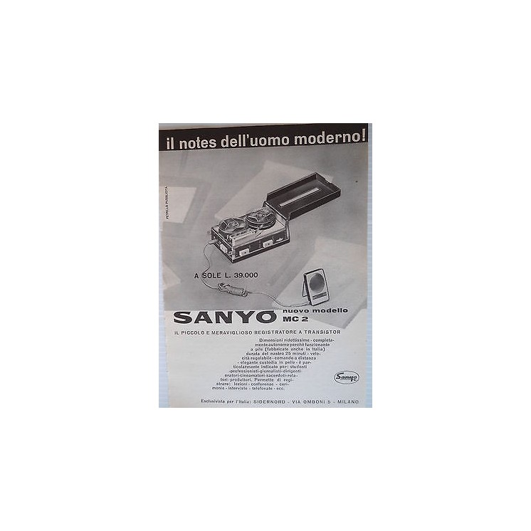 P63 .033 Pubblicita' Advertising SAnyo Mc2 registratore 1963 Clippi...