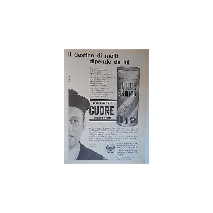 P64.012  Pubblicita' Advertising Cuore olio di mais 1964 Clipping  ...