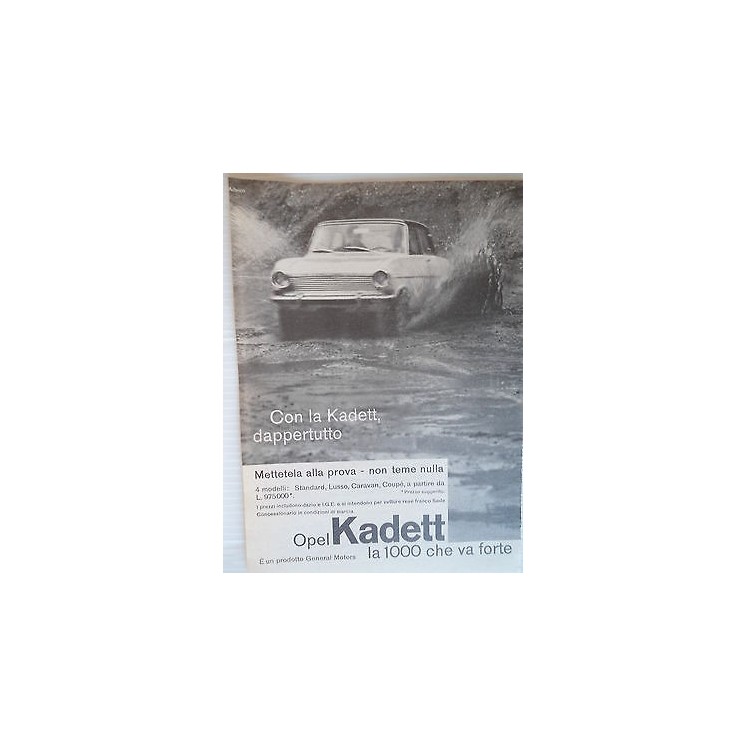 P64.016 Pubblicita' Advertising Opel Kadett automobili 1964 Clippin...