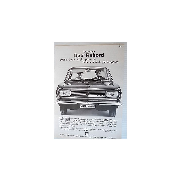P64.029 Pubblicita' Advertising Opel Rekord automobili 1964 Clippin...