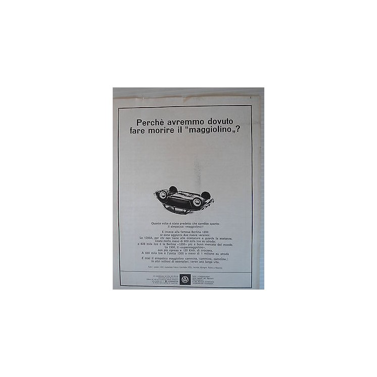 P64.041 Pubblicita' Advertising Volkswagen maggiolino automobili 19...