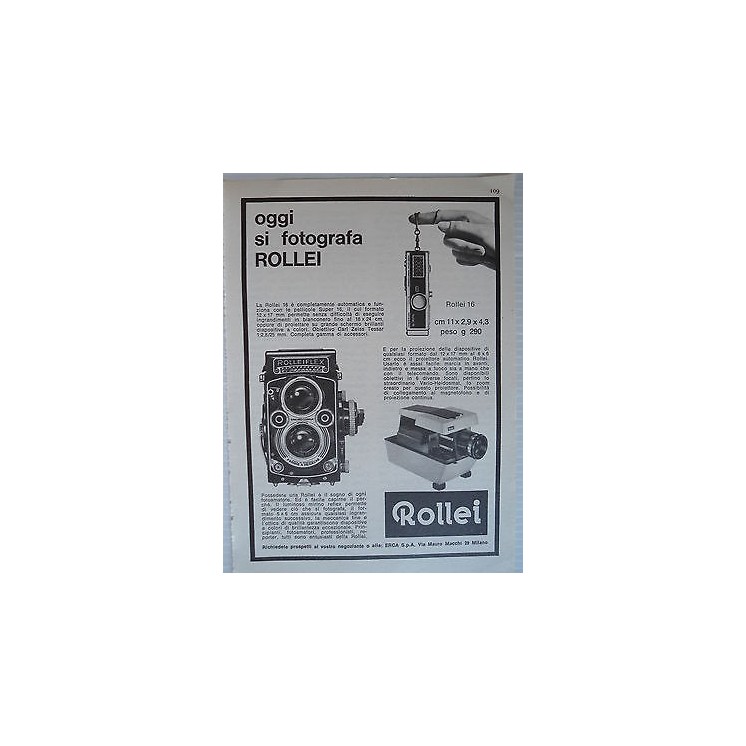 P65.012 Pubblicita' Advertising Rollei macchina fotografica 1965 Cl...
