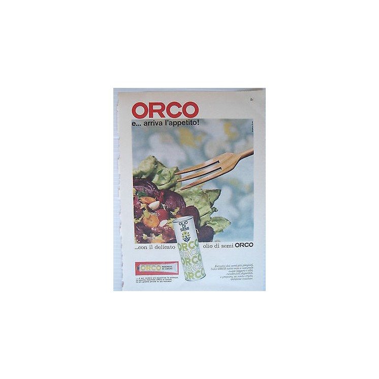 P65.015 Pubblicita' Advertising Orco olio di semi 1965 Clipping  4,00€