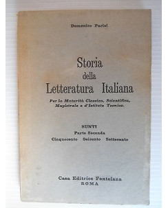 Domenico Parisi: Storia della Letteratura Italiana Sunti Ed. Fonteiana [SR] A69 