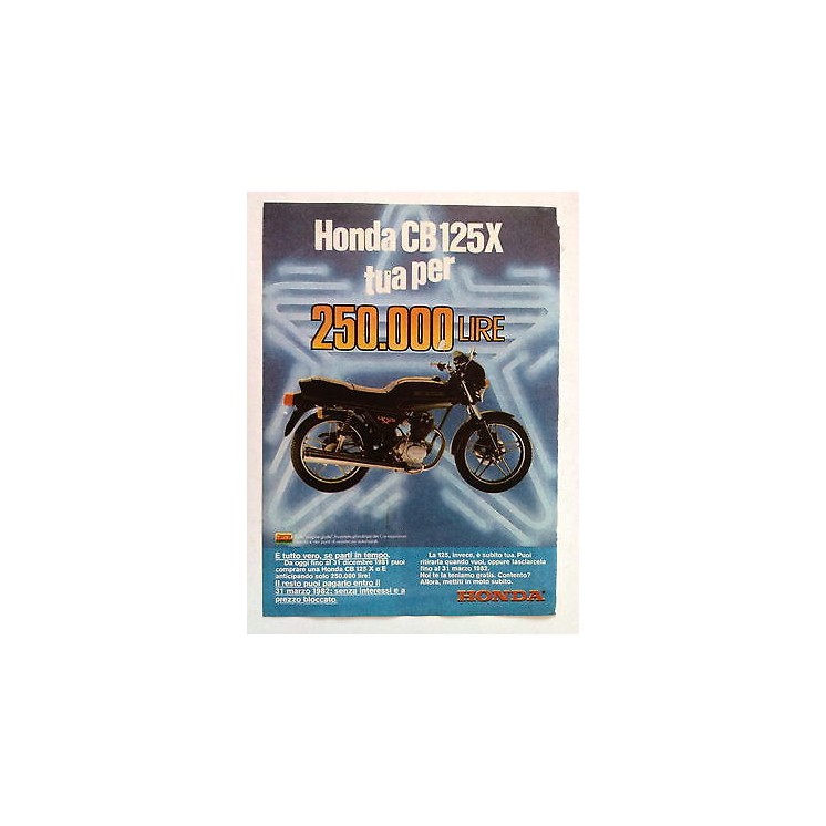 P81.057 Pubblicità Advertising HONDA CB125X TUA PER 250.000 LIRE * ...