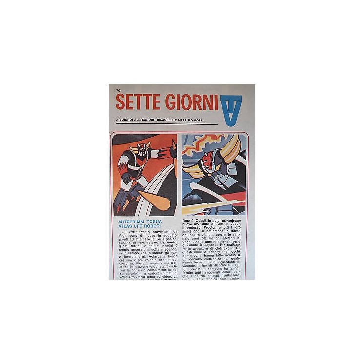 P.70.06 Pubblicita' Advertising Sette giorni TV Goldrake 1970 Clipp...