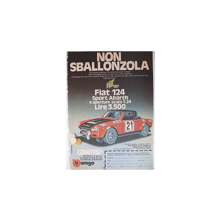 P.70.08 Pubblicita' Advertising Burago Fiat 124 sport 1970 Clipping...