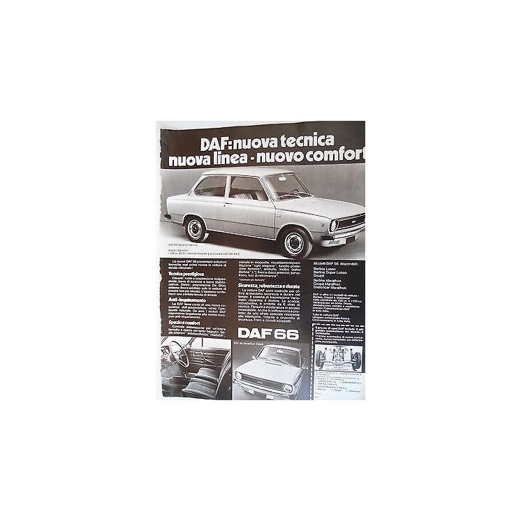 P.70.22 Pubblicita' Advertising DAF 66 automobili 1970 Clipping Riv...