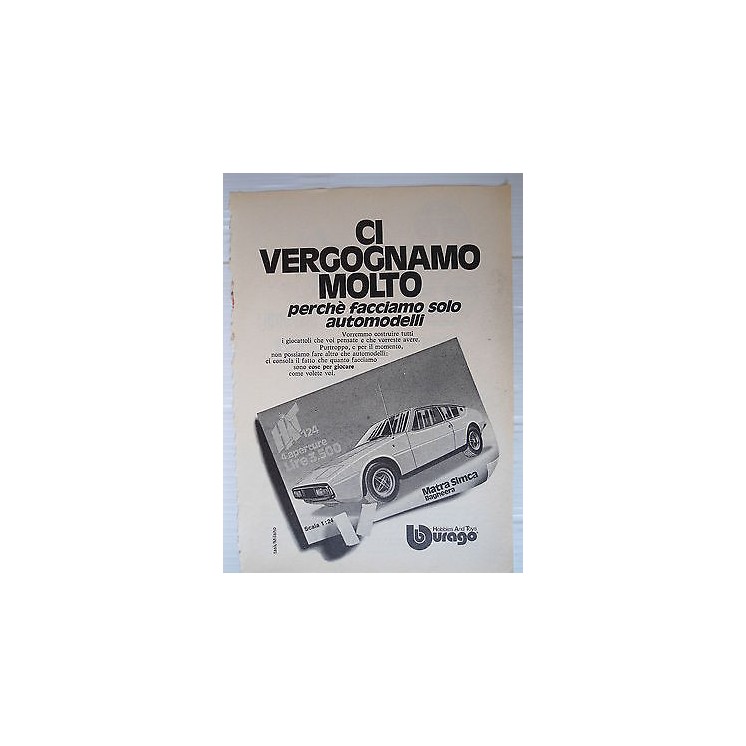 P.70.88 Pubblicita' Advertising Burago Matra Simca Bagheera 1970 Cl...