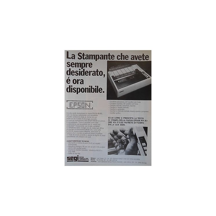 P.80.07 Pubblicita' Advertising Segi Stampante Epson 1980 Clipping ...