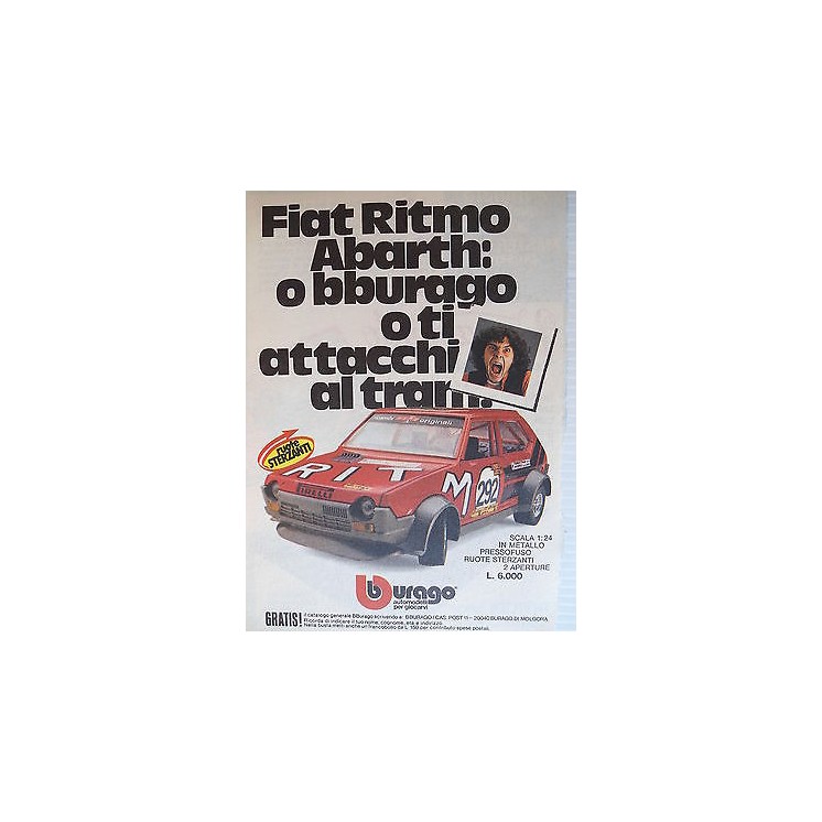 P.80.19 Pubblicita' Advertising Burago Fiat Ritmo Abarth 1980 Clipp...