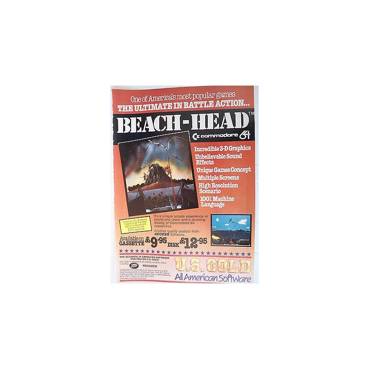 P.80.38 Pubblicita' Advertising Beach-Head C64 1980 Clipping Riv.Pc...